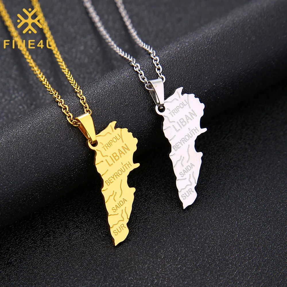 

Customized Fashion Jewelry Pvd Gold Plated Stainless Steel Pendant Lebanon Country Map Necklace