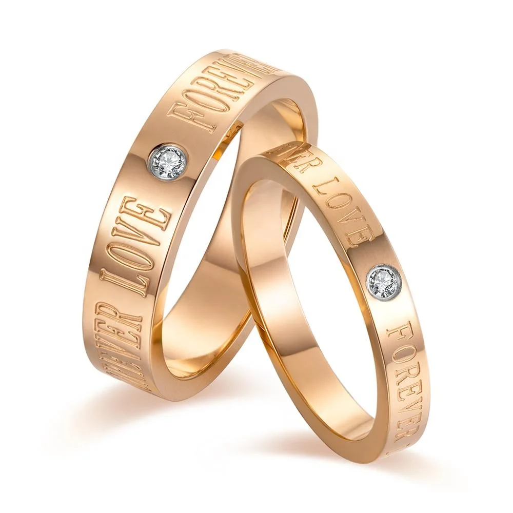 

rose gold forever love couple rings wedding plate engagement party ring in stainless steel gold plated ring