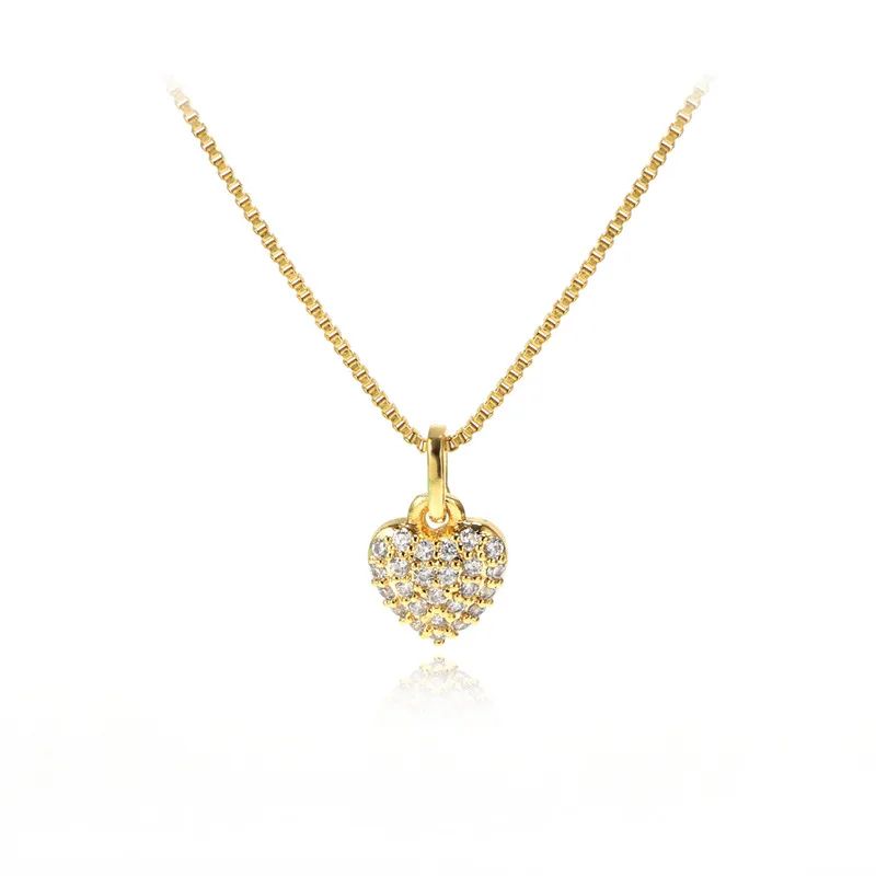 

Fashion Mini 18k Gold Plated CZ Micro Pave Diamond Charm Pendant Thin Small Cubic Zirconia Heart Pendant Nacklaces