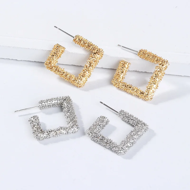 

2021 metal geometric women earrings jewelry stud sterling silver hoop earrings, As pic