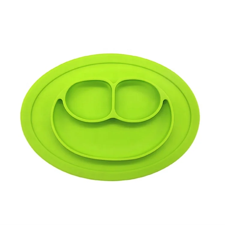 

Customize Non-slip Eco-friendly Food Grade Smile Face Silicone baby suction plate, Panton color