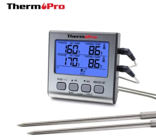 

Thermopro TP17 Dual Probe BBQ Thermometer with Timer, Gray+white