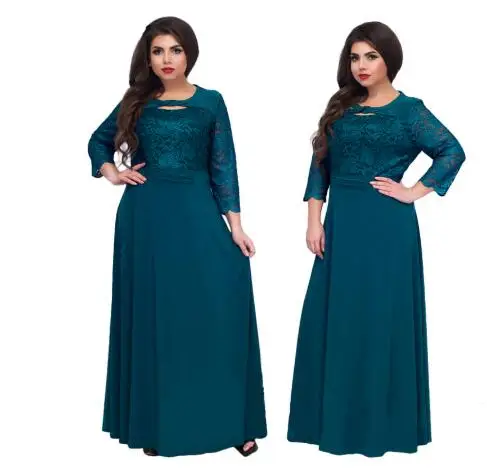 

2019 New Women Long Dress Maxi Autumn Winter Big Sizes Lace Patchwork Dress Plus Size Sexy Black Party Dresses, Pictures