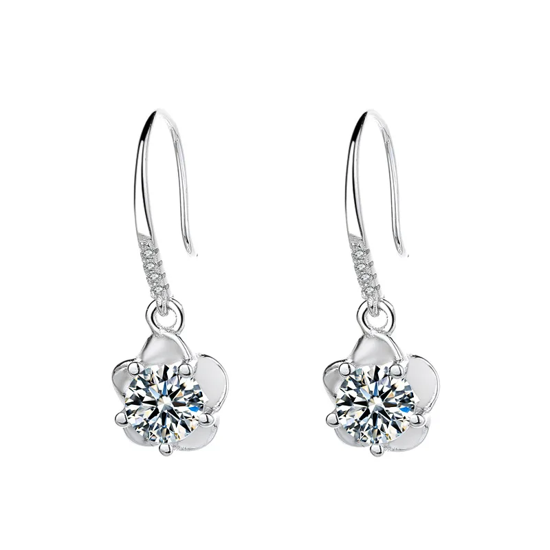 

Rainbowking flower diamond zircon drop earring charms sterling silver schmuck women luxury non tarnish jewelry