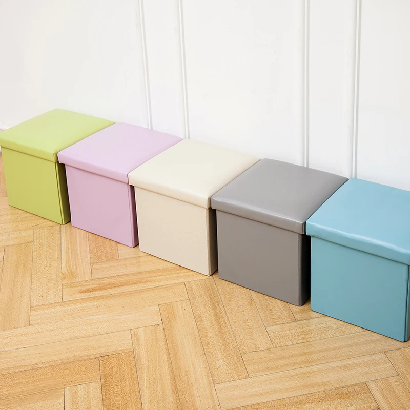 
Hot Sale Good Quality PU Foldable Seat Box Folding Storage Stool Ottoman 