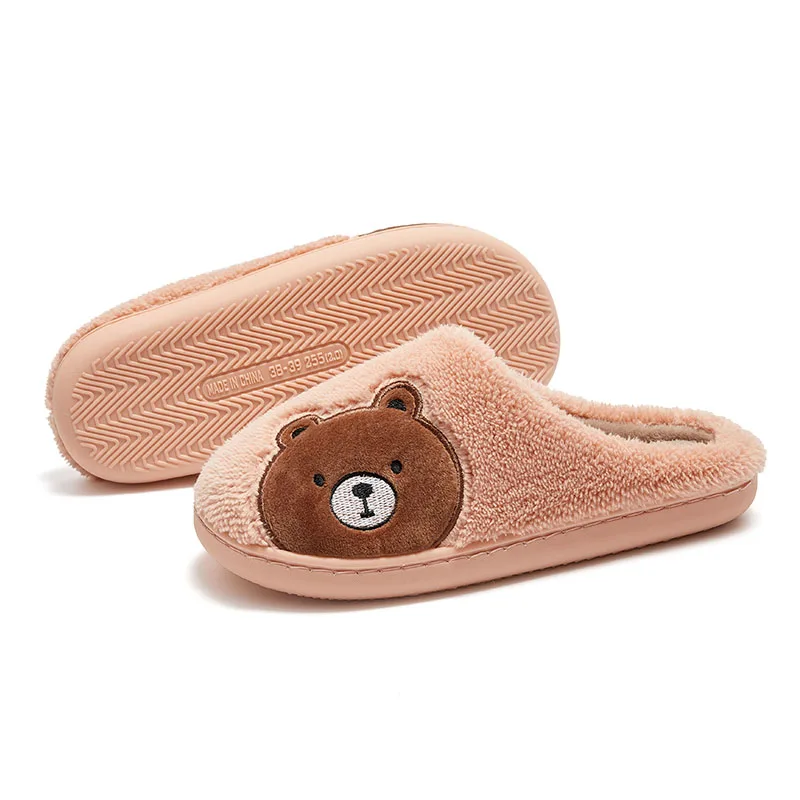 

Factory Sale Various Warm Home Slippers Fur Bedroom Winter Cartoon Bear Slides, Solid color