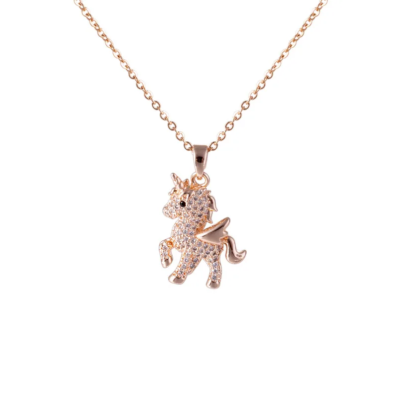 

Fashion Kids Jewelry Micro Pave Rhinestone Unicorn Pendant Necklace Dainty Stainless Steel Unicorn Necklaces