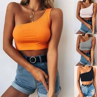 

2021 camisole sleeveless Cheap new arrivals summer crop tops sold color Sexy Single One Shoulder women's tops for women 2021