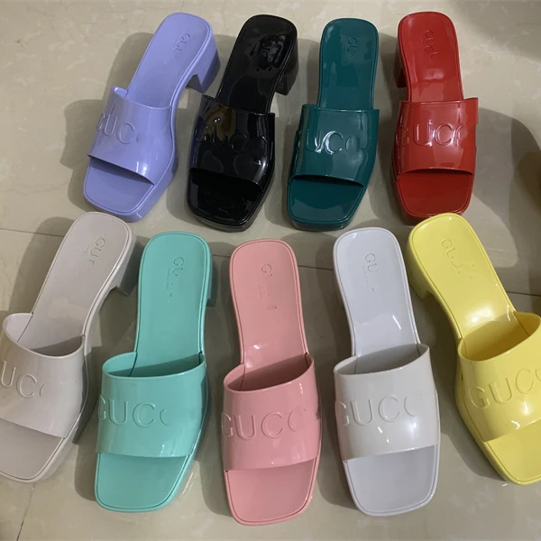 

Fashion casual beach heel slippers wholesale women's summer woman luxury pvc jelly slipper, Customized color