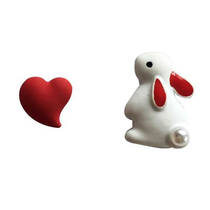 

Trendy Cute Three-dimensional Bunny Red Heart Stud Earrings Asymmetrical Stud Earrings for Women, Picture shows