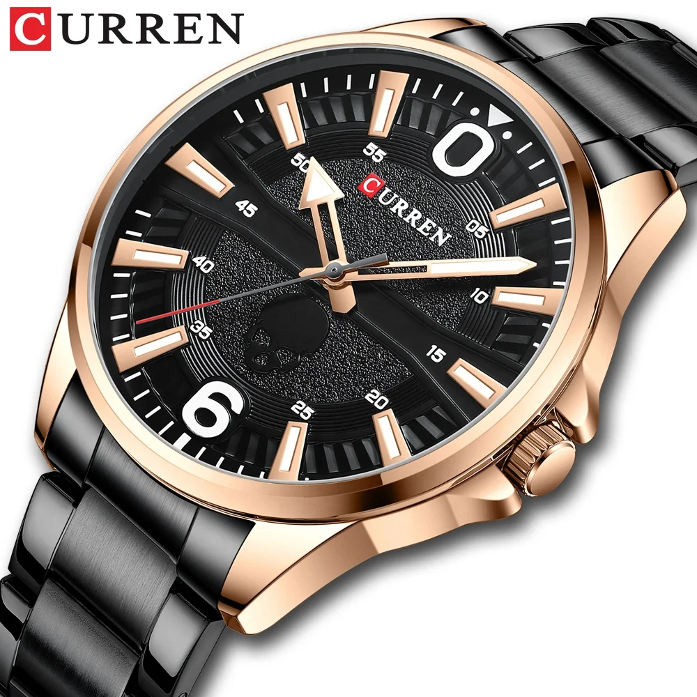 

CURREN 8389 Watches Mens 2021 Fashion Casual Clock Stainless Steel Black Quartz Wristwatch for Male