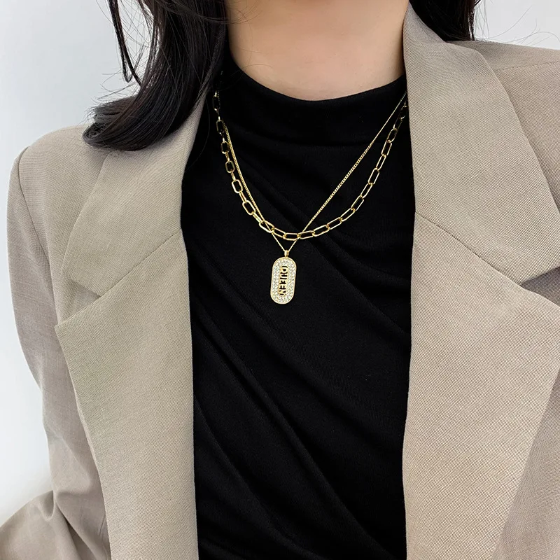 

DANYUAN custom European American crystal ins hip-hop clavicle chain necklace double layer thick short necklace for women, Picture