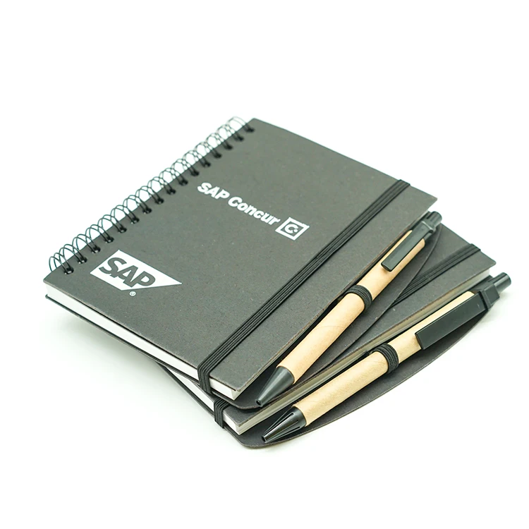 
Custom logo high quality hardcover a6 spiral notebook with pen / notebook set 