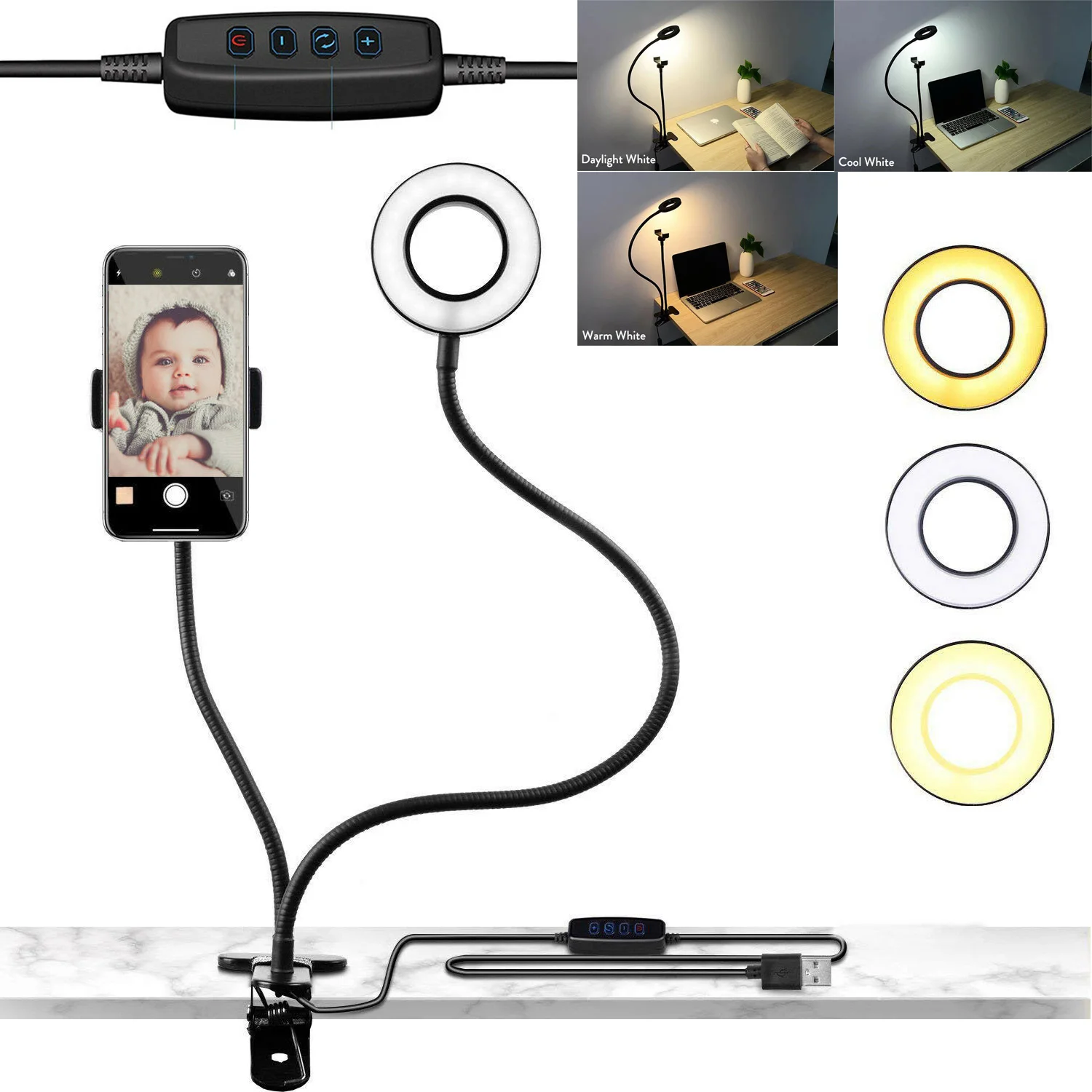 
LED Selfie Ring Light With Cell Phone Holder Stand Cell Phone Holder Flexible Stand Stream Lamp  (62565818832)