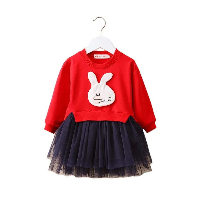 

2020 new hot selling fashion spring autumn models rabbit mesh stitching pettiskirt princess kids children girls dresses