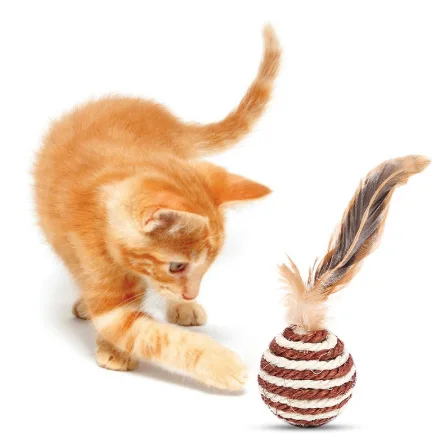 

Creative Pet Sisal Ball Toy Funny Cat With Feathers Cat Twine Ball Toy Funny Cat Artifact Badminton, Photo color