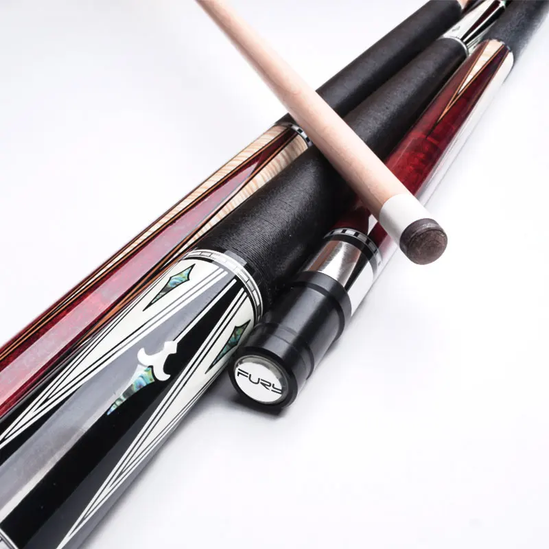 

Reasonable price High quality AK series maple shaft center joint linen thread wrap technology decal Fury billiard pool cue stick, Black or red