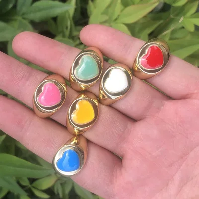 

Best Selling 18k Gold Plated Colorful Heart Enamel Rings Oil Dripping Love Heart Finger Ring For Women Girls
