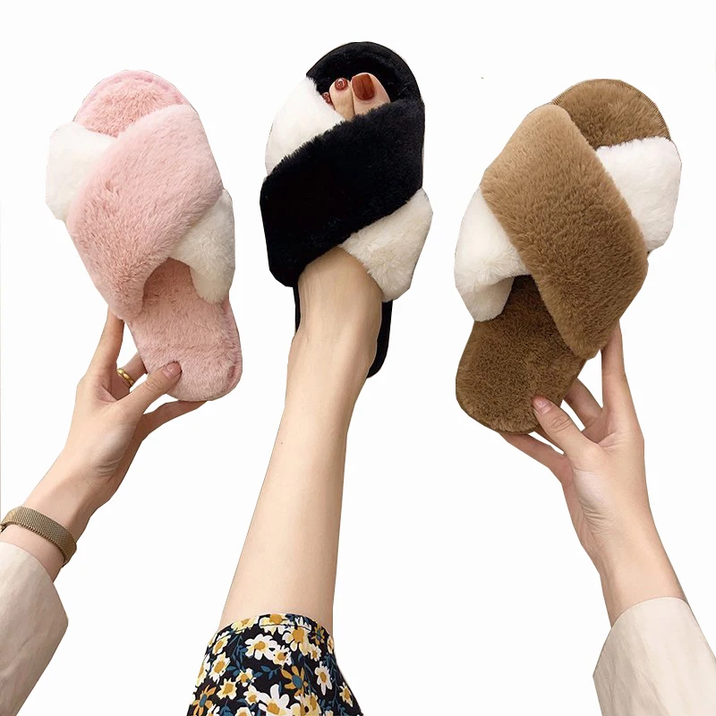 

Fashion rabbit fur casual accept custom slide indoor and outdoor winter cute furry women slippers sandals, As picture
