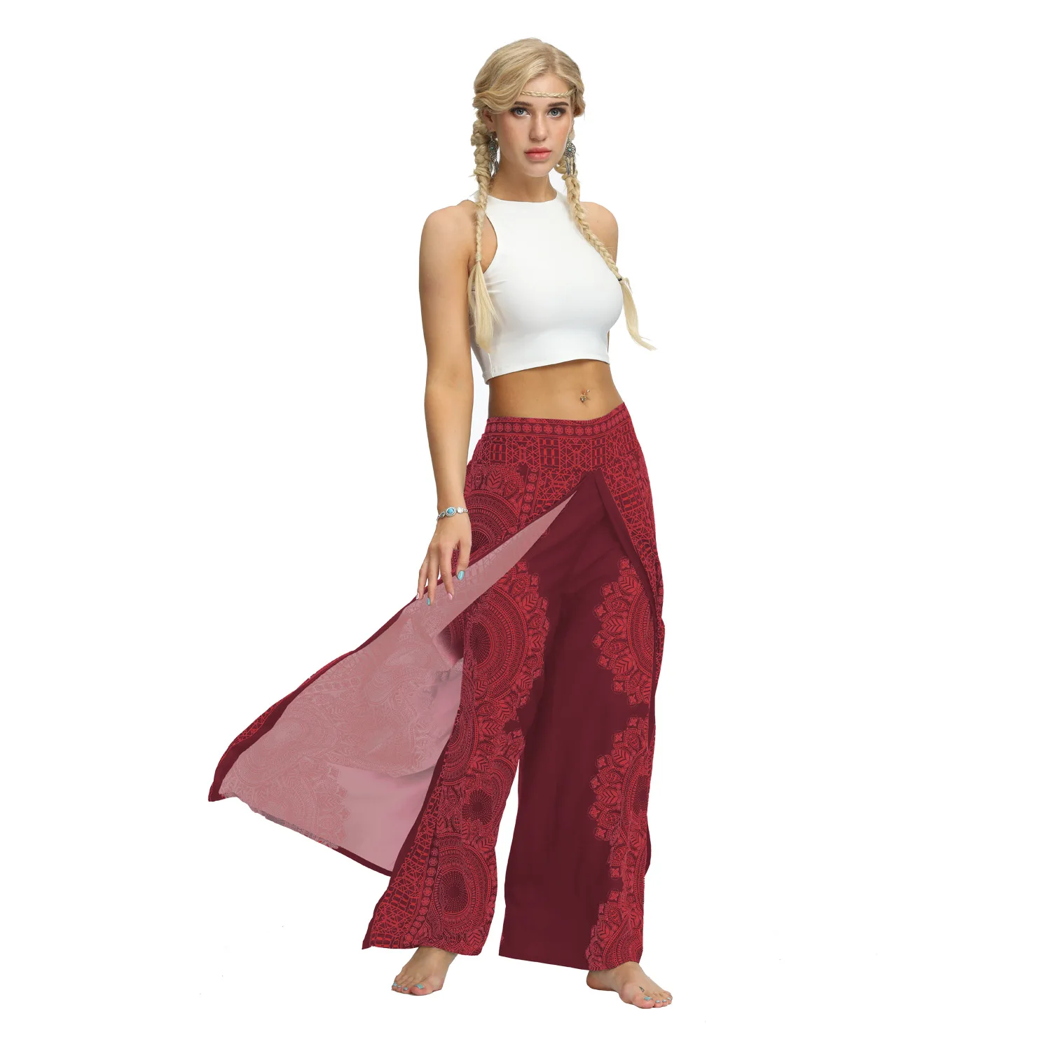 

Digital printed wide leg pants vacation beach pants fitness yoga pants women's