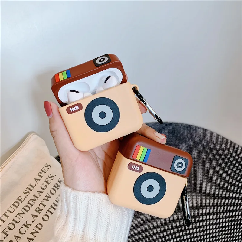 

3D Cute Cartoon Camera Designers Silicone Headphone Cases Earphone Protective Cover Case for Apple Air pods 1 2 For Airpods Pro