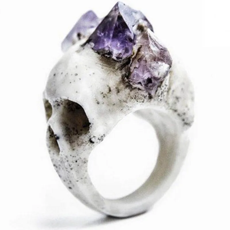

Fashion Punk Personality Skull Purple Natural Stone Silver Charm Ring for Men