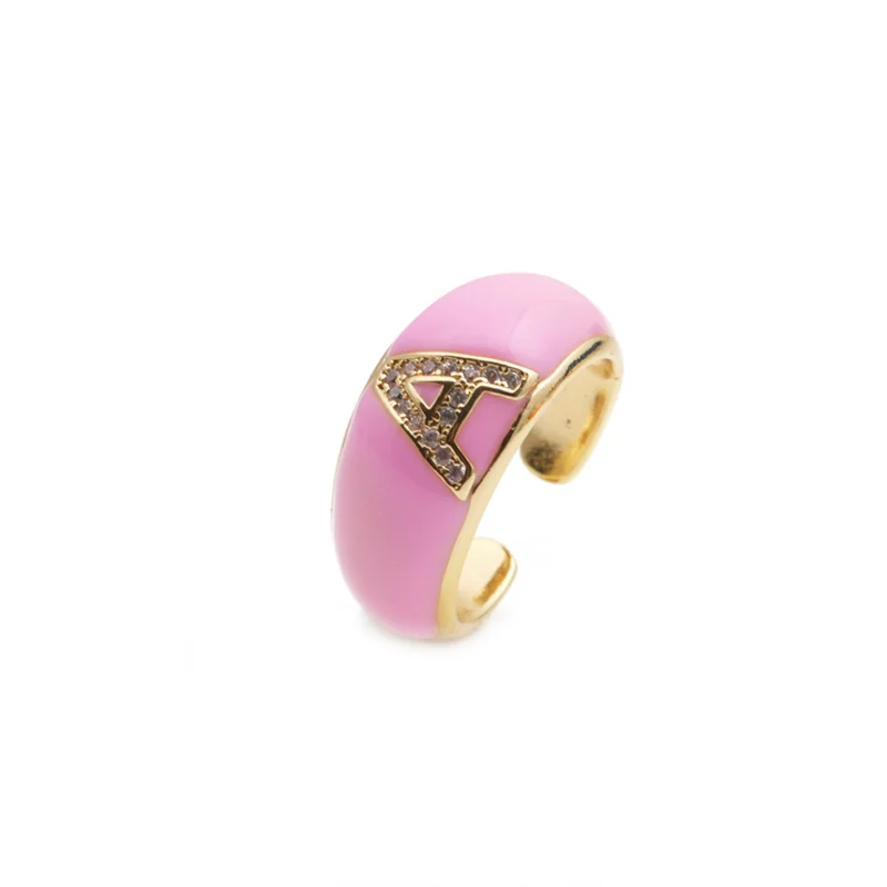 

New fashion adjustable women accessories rings 18k gold-plated drip A-Z letter ring square gold initials trend rings