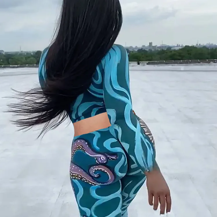 

MD-2021012319 Wholesale ladies fashion sexy printing casual sports long sleeve two-piece suit women clothing
