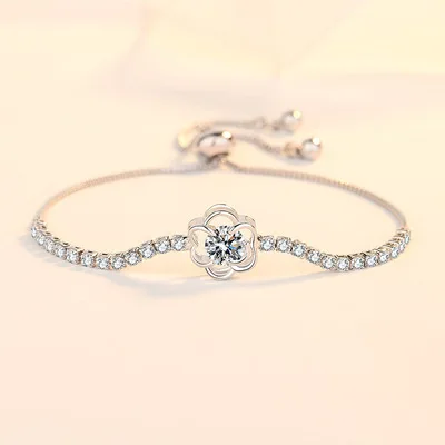 

Factory direct sales fashion ladies exquisite flower adjustable zircon jewelry charm bracelet
