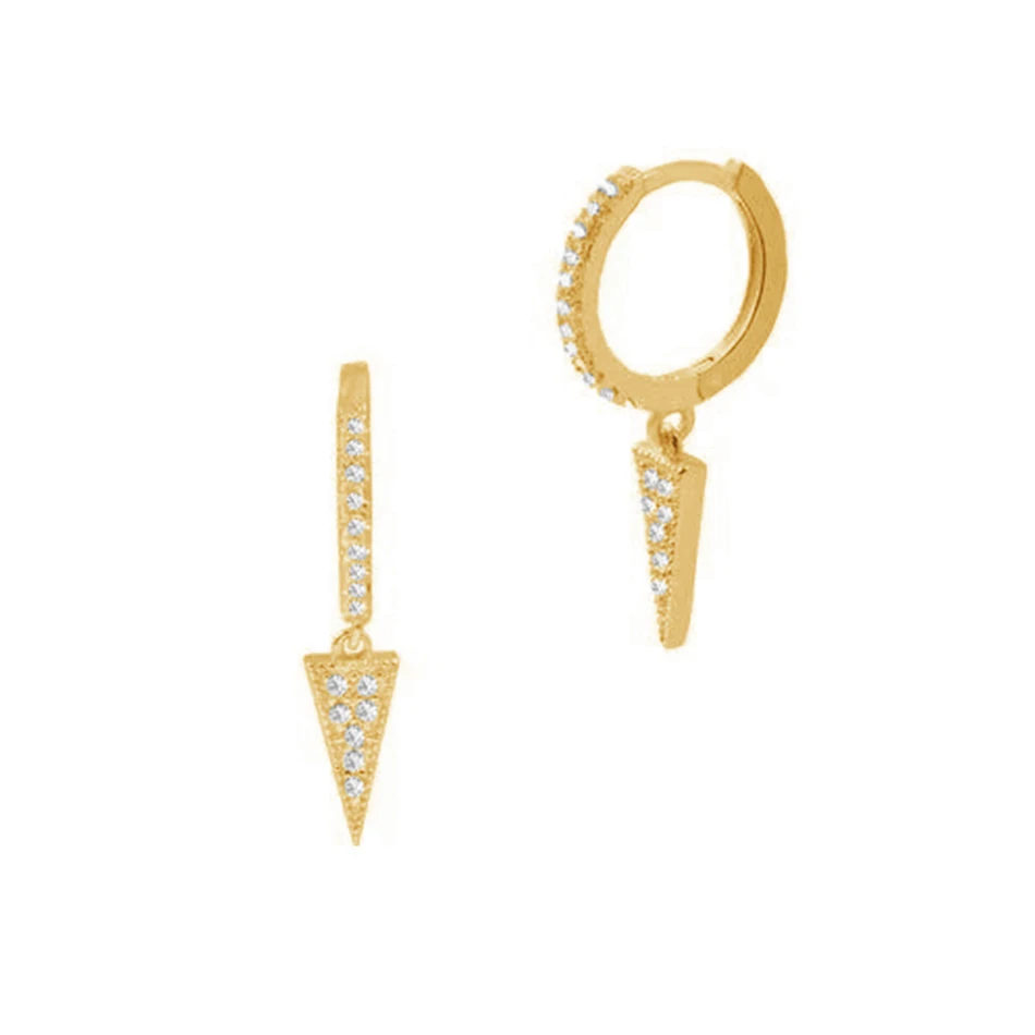 

Sterling silver jewelry manufacturer 18k Gold Plated hoop earrings white cubic zircon Inverted triangle earrings