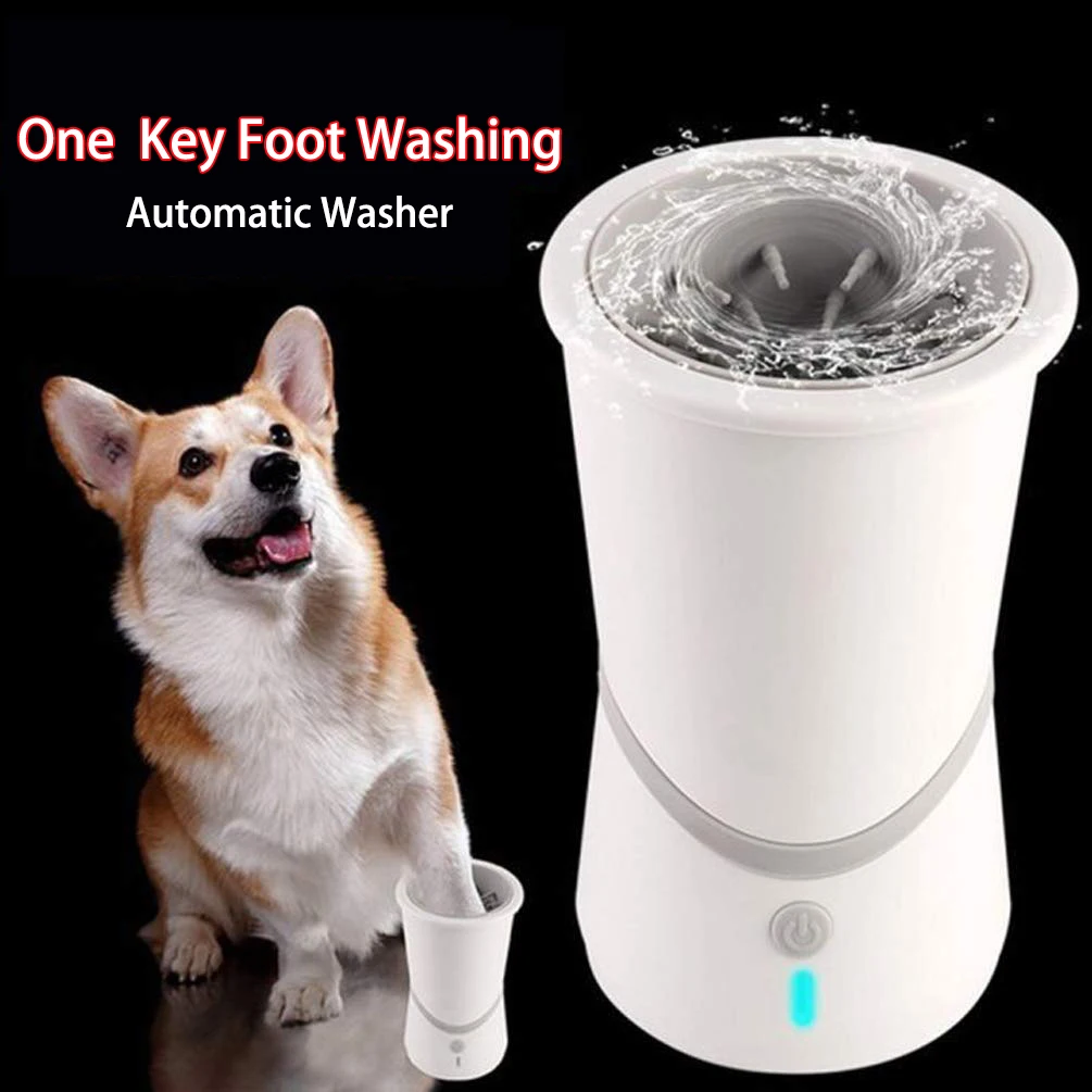 

Rechargeable Puppy Cats Muddy Claws Electric Feet Cleaner Portable Silicon Pet Foot Cleaning Cup Automatic Dog Paw Washer, White