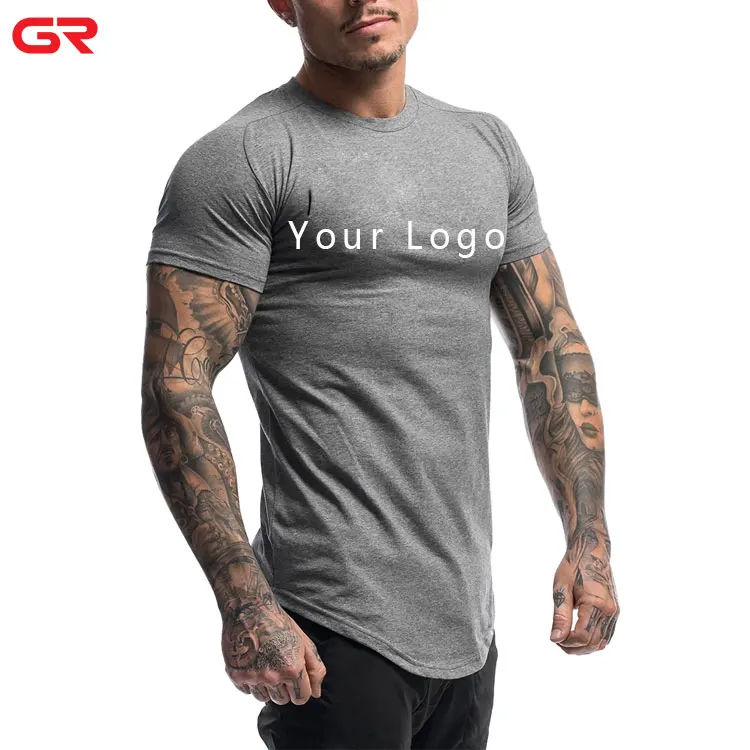 

Wholesale Custom Round Neck Scalloped Bottom Fitness Men Sport T Shirt, In stock or customized