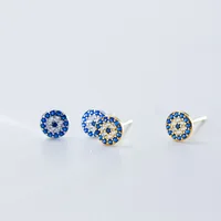 

2020 Simple Design 925 Sterling Silver Round Evil Eyes Stud Earring Blue Cubic Zirconia Eyes Earring For Women Girls