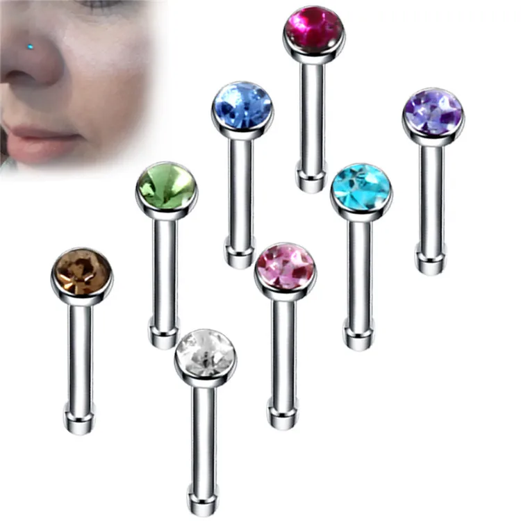 

40pcs  316L Stainless Steel Nose Ring Piercing Colorful Rhinestone, As picture