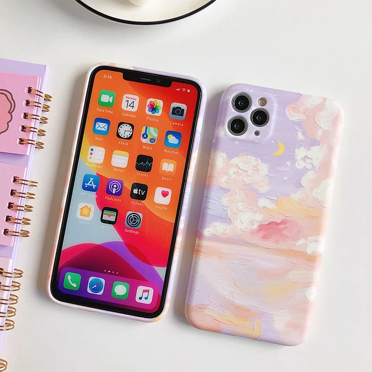 

HOCAYU New Trending Retro Oil Painting Clouds Phone Case For Iphone 11 12 Pro Max Xr Xs Max Fundas De Celulares, As picture