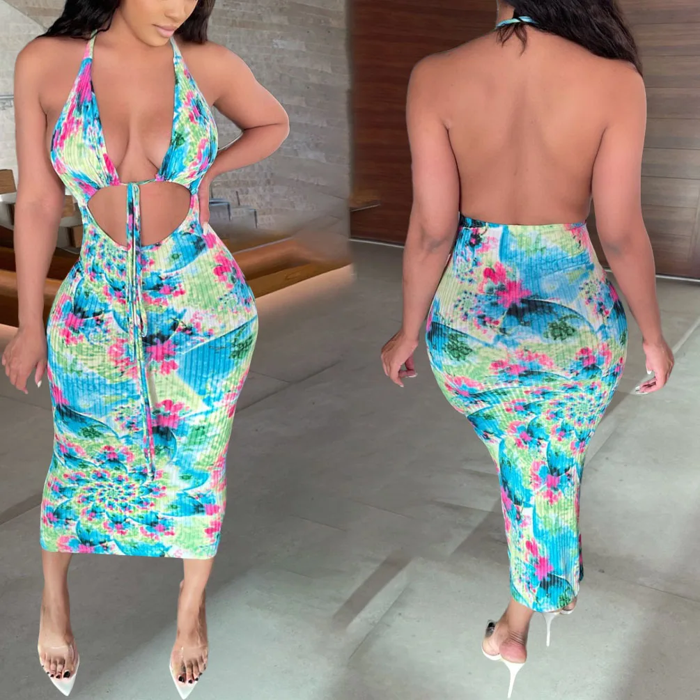 

FS2922D Off Shoulder Maxi Dress Tie Dye Sexy Outfits for Woman Ladies Summer backless Long Dresses