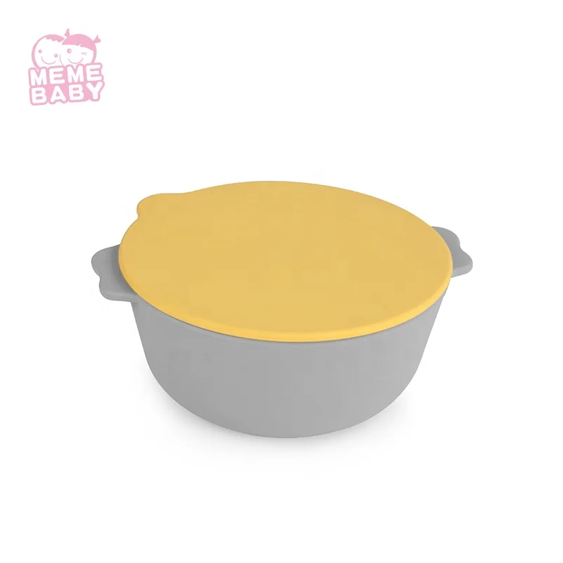 

LFGB BPA Free Custom 2020 Feeding Cute Salad Soup Silicone Bowl Tableware House Ware With Lid For Baby Infant Toddler Kid, Yellow, grey, customized