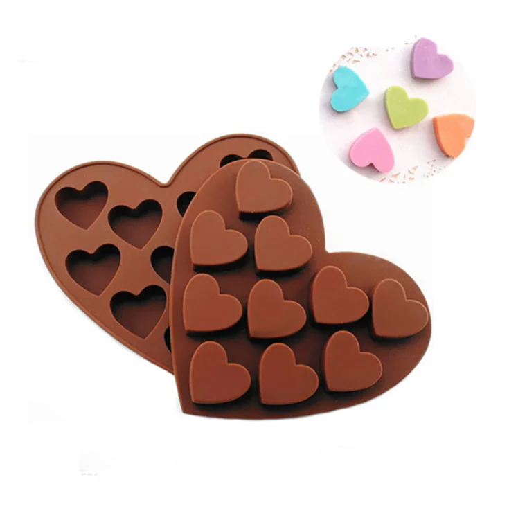 

1 Pcs 10 Holes Heart-shaped Chocolate Molds Ice Lattice Molds Silicone Soap Cake Wedding Decoration Kitchen Cake Baking Tools, Red, brown