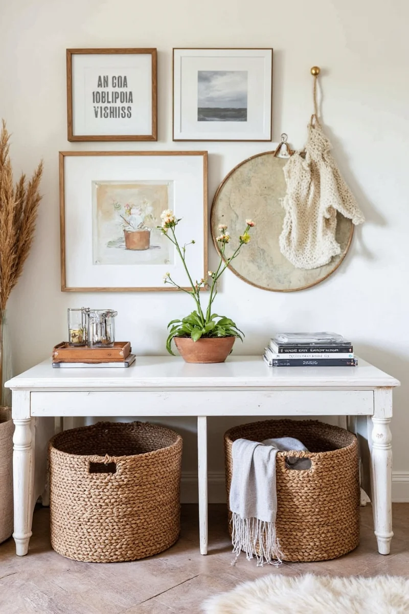 Storage ottoman with basket underneath concealing cords