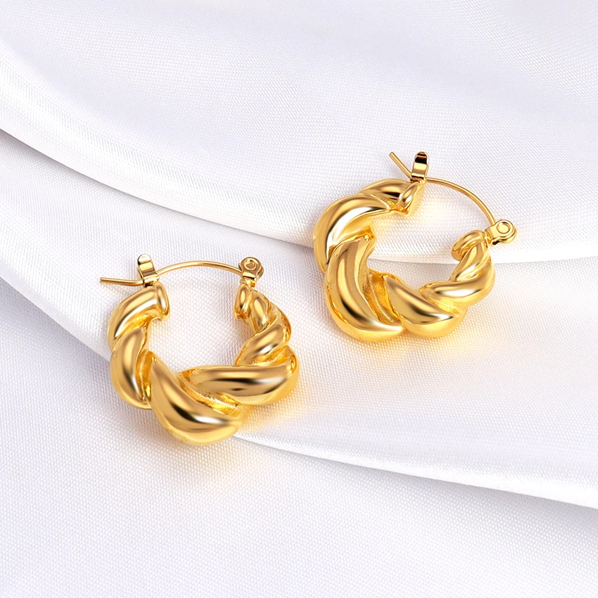 

New Design Tarnish Free Earrings Stainless Steel 22mm Big Twisted 14k 18k Gold Plated Earrings Twist Hoop Earring for Women