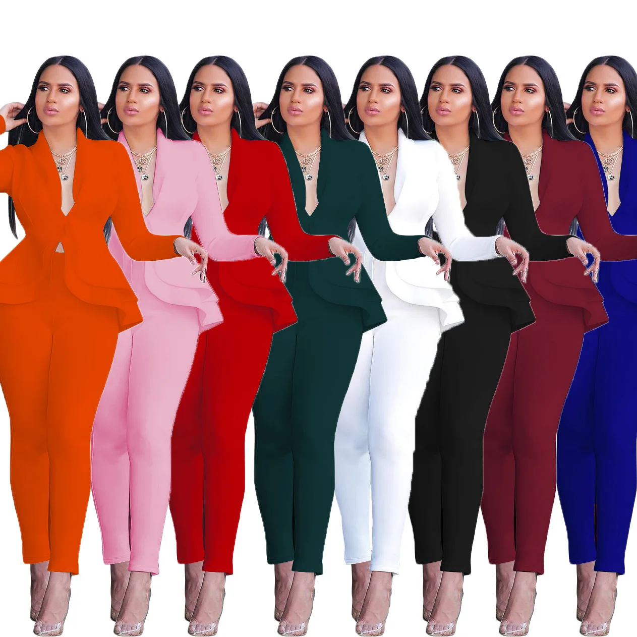

New Women Winter Women's Set Tracksuit Full Sleeve Ruffles Blazers Pencil Pants Suit Two Piece Set Office Lady Outfits Uniform