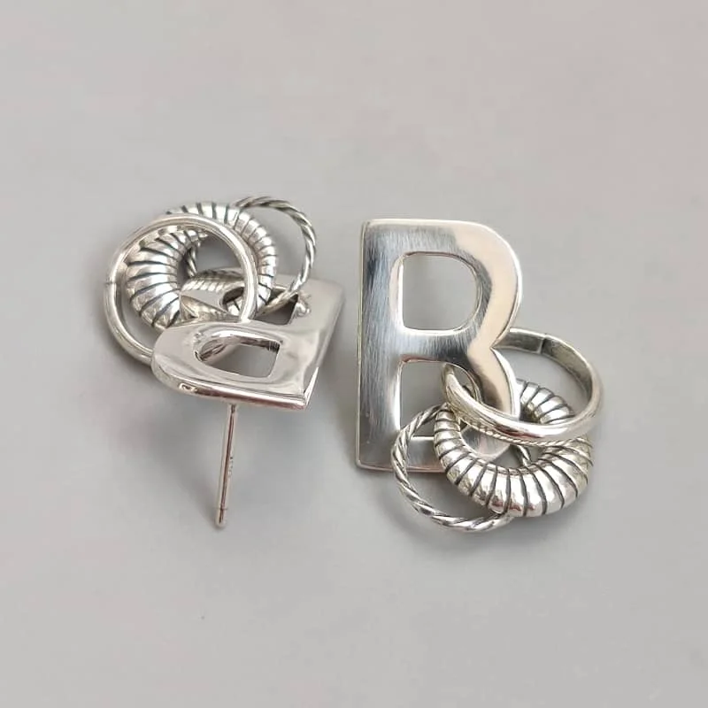 

Custom 925 sterling silver stud earrings 18k gold plated jewelry ashion accessories birthday gift Hiphop letter silver earrings, White gold (rose gold, yellow are avaliable)