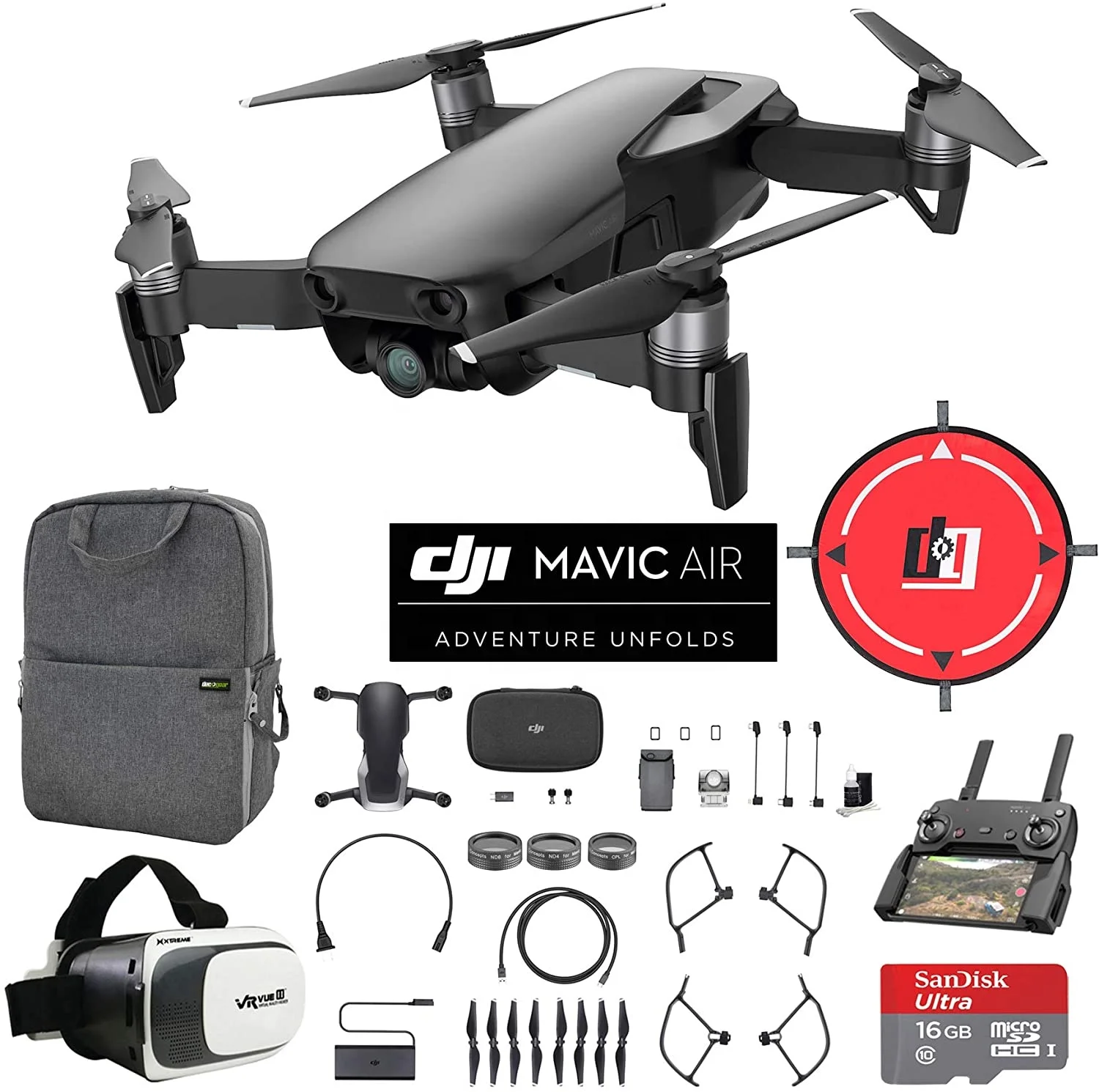 100% Original and Brand New Sealed for DJI Mavic Air Quadcopter Drone - Onyx Black Fly More Combo with CoPilot Bundle