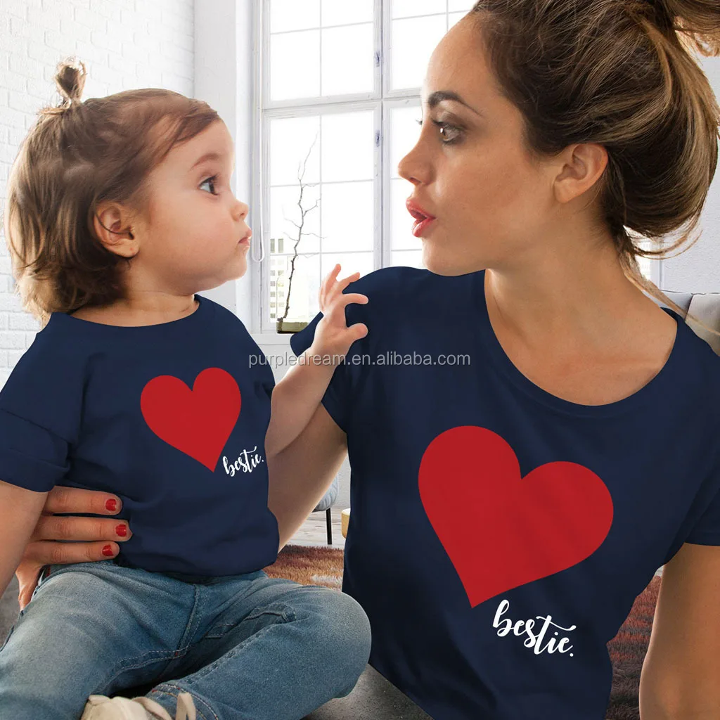 
Amazon Hot Selling Clothes Family Matching Clothing Hearted Print Summer T-shirt For Mother Daughter 