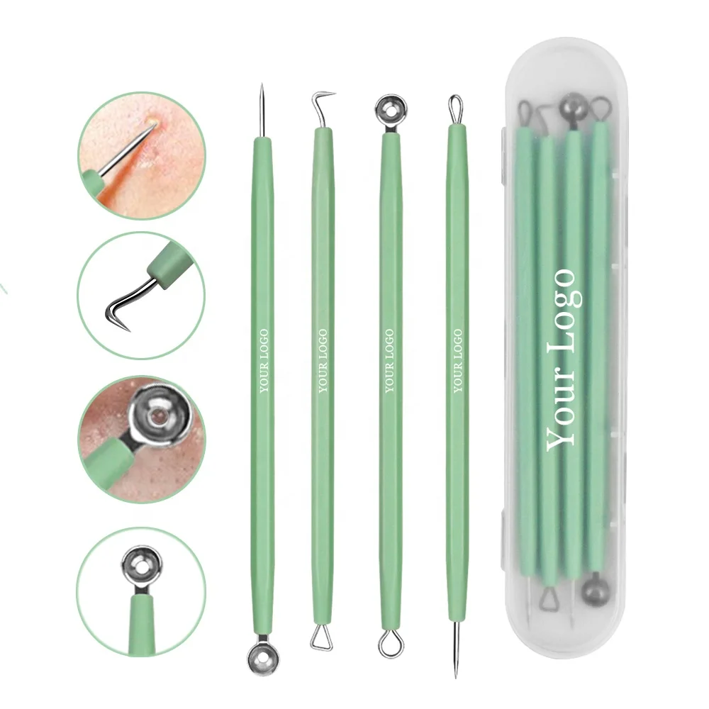 

4 in 1 Blackhead Remover Face Nose Pore Cleaner Stainless Steel Acne Needle Kit, Pink / black / green / yellow