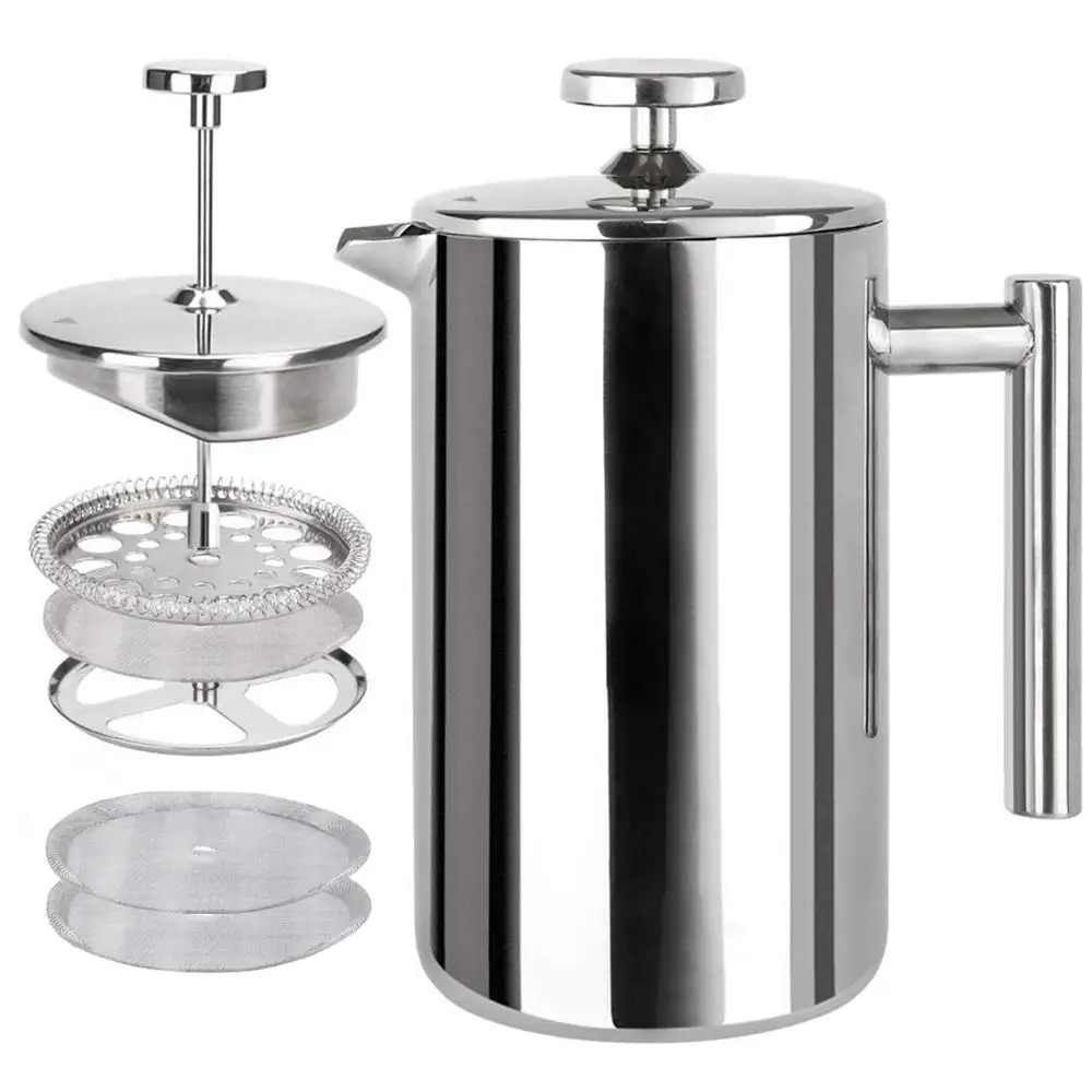 

French Press Coffee Maker 304 Grade Stainless Steel Insulated Coffee Press with 2 Extra Screens
