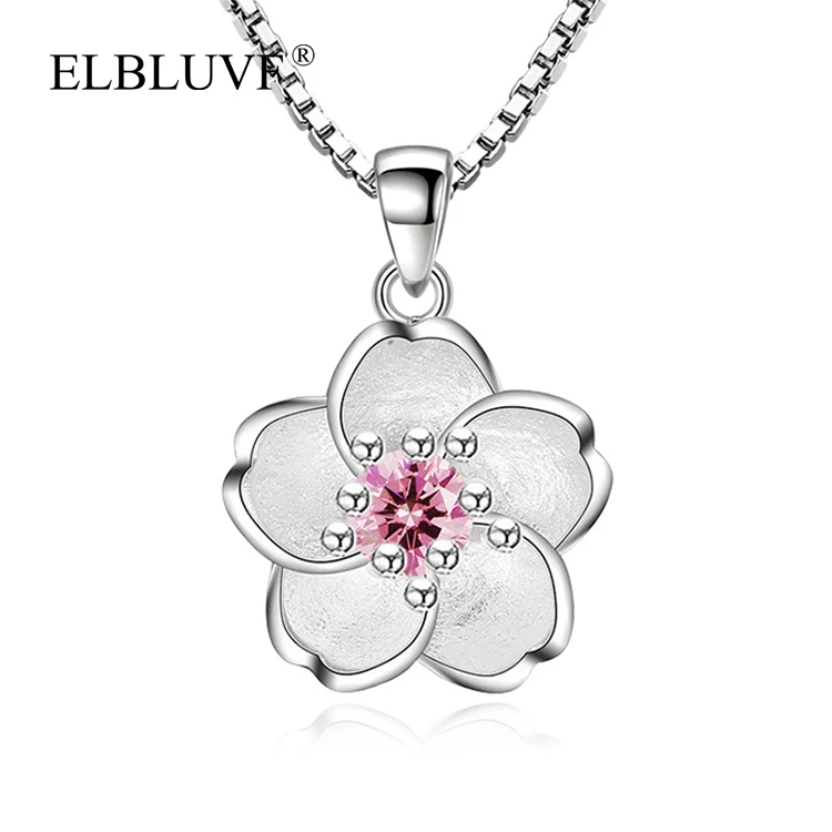 

ELBLUVF S925 Silver Plated New Arrive Flower Shape Fancy Zircon Jewelry Pendant, White , purple