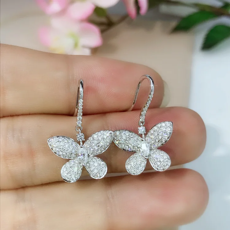 

Factory Wholesale KYED0326 CZ Earrings Platinum Plated Shine 3A Zircon butterfly Shape Fish hook earrings for Women
