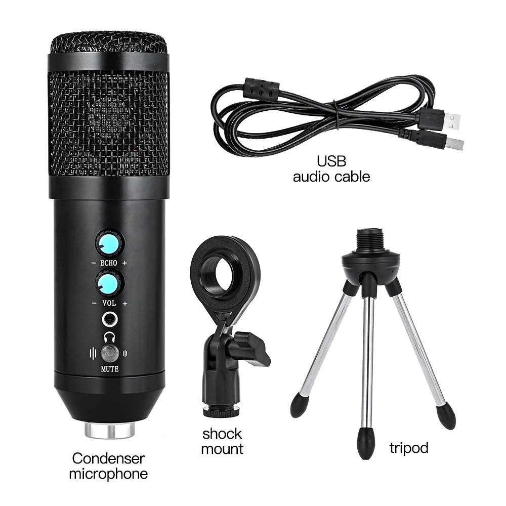 

USB Condenser Microphone Kit With Tripod Stand Microfone Cardioid Studio Recording Live KTV Karaoke Microphone for PC Computer