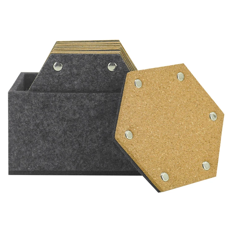 

10 Sets Hexagon Coaster High Quality Tea Cup Coaster Custom Cork Coasters With Holder, Dark gray or customized